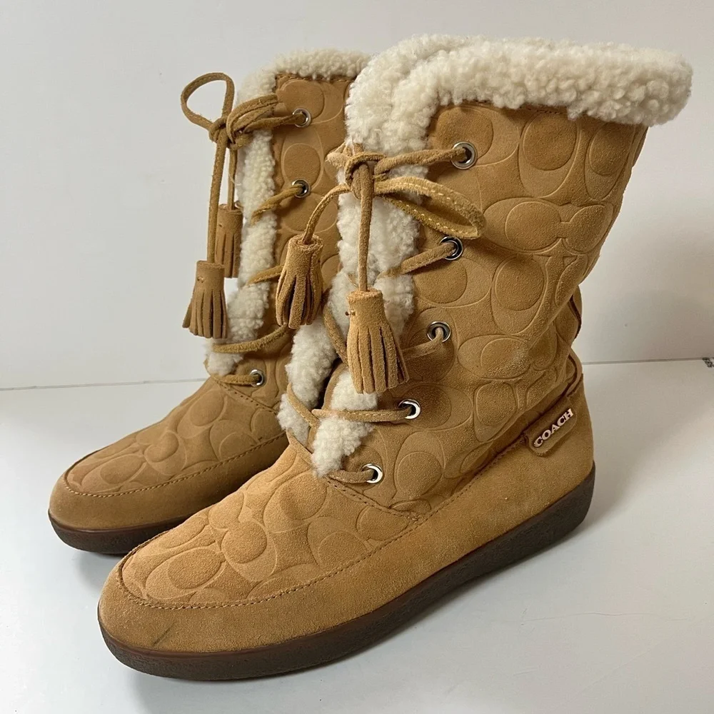Coach Suede Shearling Boots Size 8B